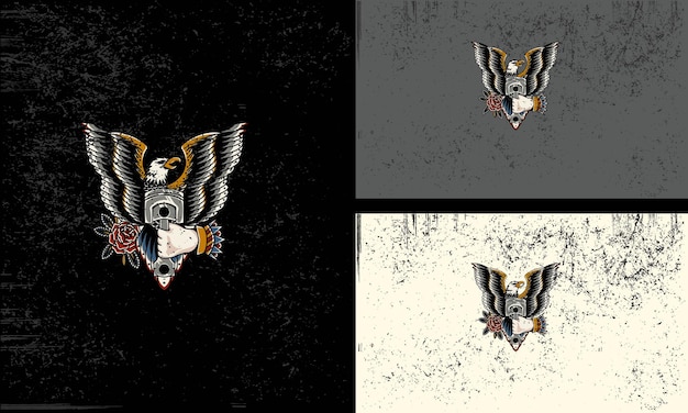 ベクトル 空飛ぶ鷲と手のベクトル イラスト マスコット デザイン