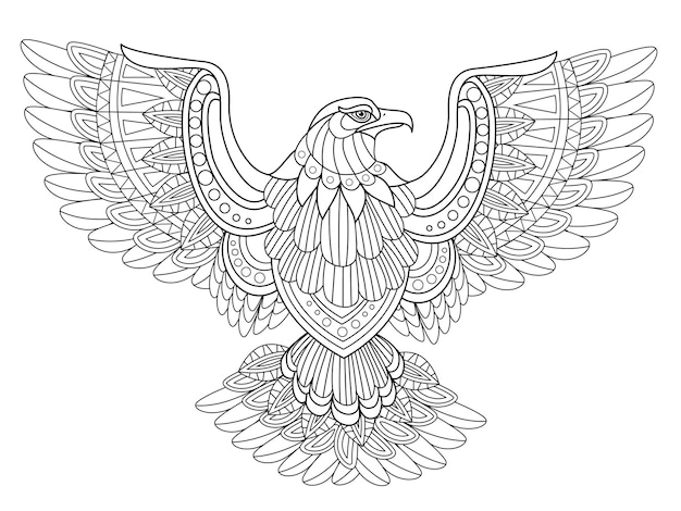 Flying eagle coloring page in exquisite style