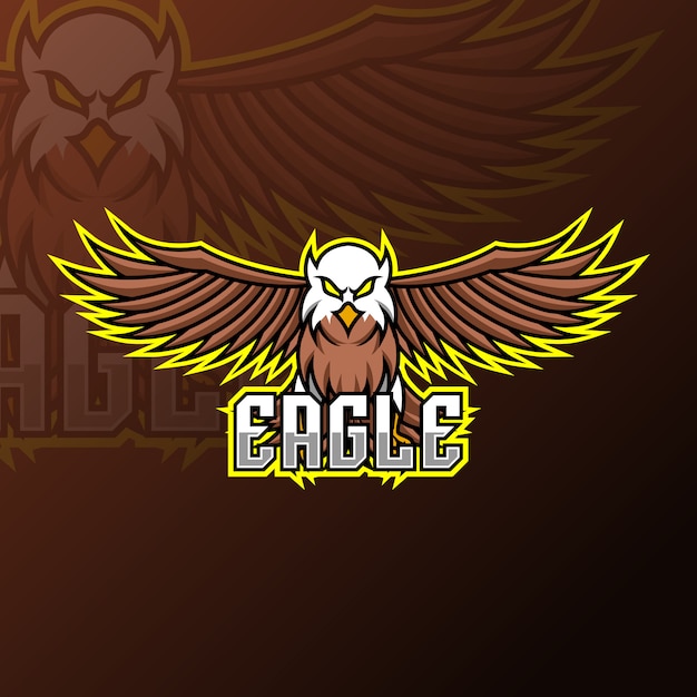 Flying eagle mascot gaming logo design template