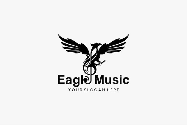 Vector flying eagle music logo symbol of the rhythm of musical notes with a combination of eagles