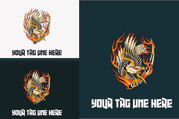 Vector flying eagle with flames vector illustration design