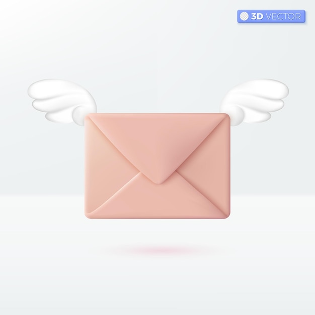 Flying envelope with wings icon symbols incoming mail notification letter online email concept 3D vector isolated illustration design Cartoon pastel Minimal style For design ux ui print ad