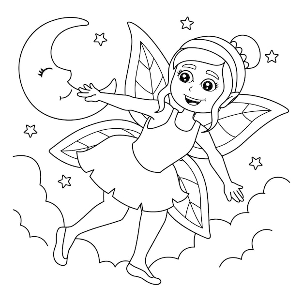 Vector flying fairy coloring page for kids