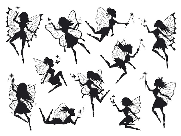 flying fairy silhouettes with wings