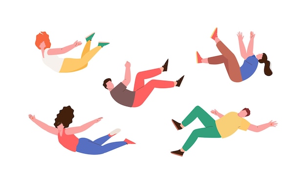 Vector flying and falling people set