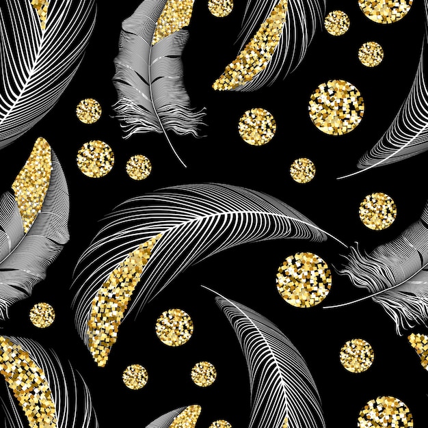 Flying feathers. falling twirled realistic.seamless pattern.