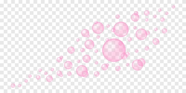 Vector flying or foating pink bubbles on transparent background soap foam bath suds cleanser texture