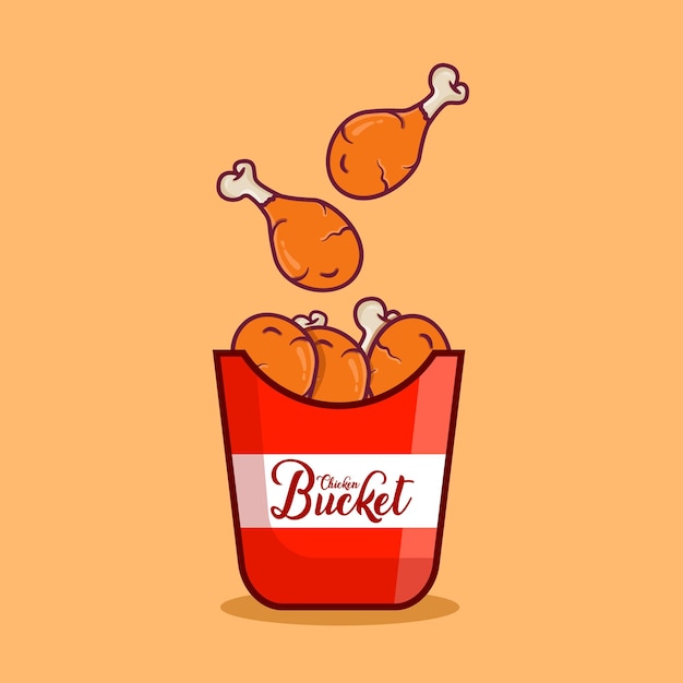 Flying fried chicken with bucket vector