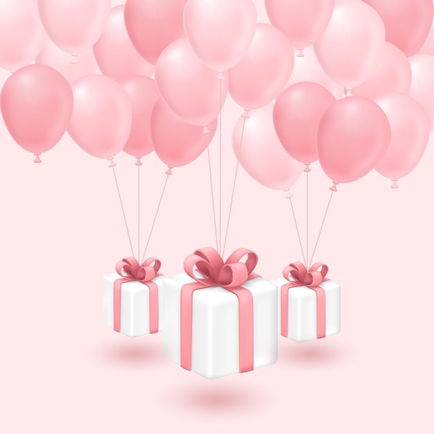 flying gifts with pink balloons