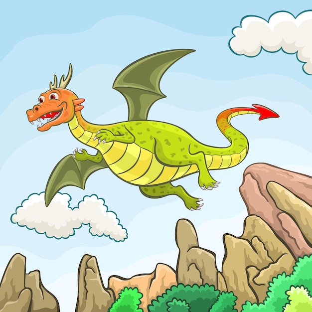 Flying Green Dragon Vector Illustration