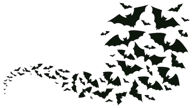 Flying halloween bats silhouettes bats flock flying wave vampire spooky animals vector background
