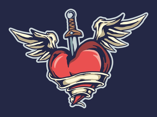 Vector flying heart en sword tshirt design