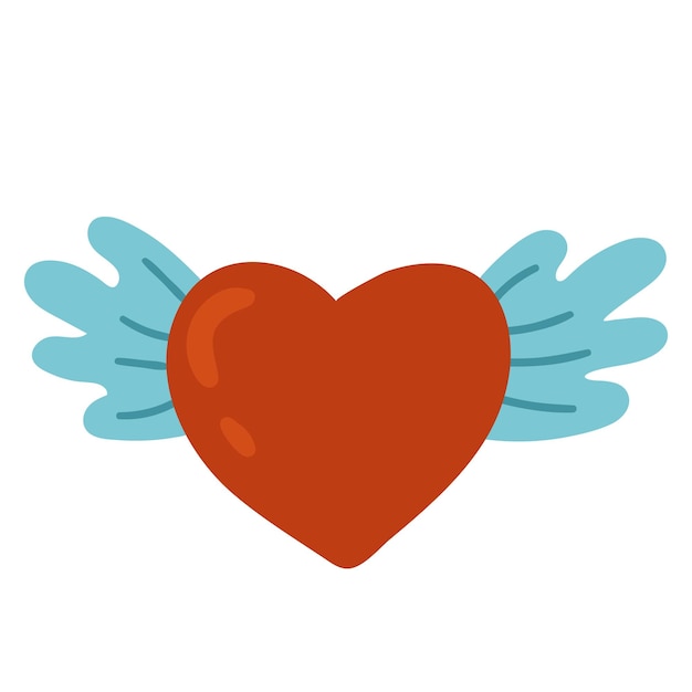 Flying heart with wings Valentines day vector cartoon illustration