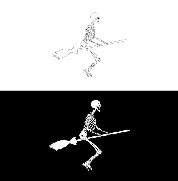 Flying High on Fright Night Skeleton Broomstick Design Halloween