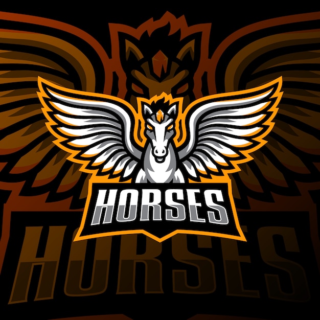 Logo della mascotte cavallo volante esport gioco
