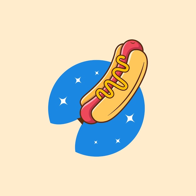 Logo della mascotte del razzo hotdog volante con sfondo di stelle