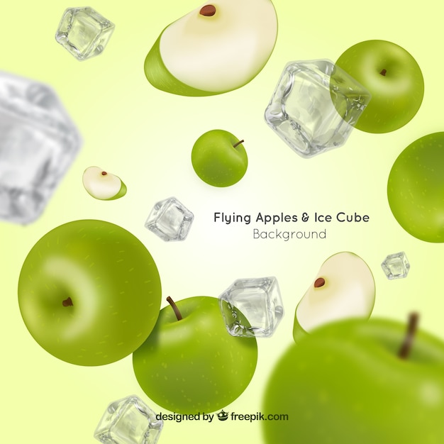 Flying and ice cube background in realistic style