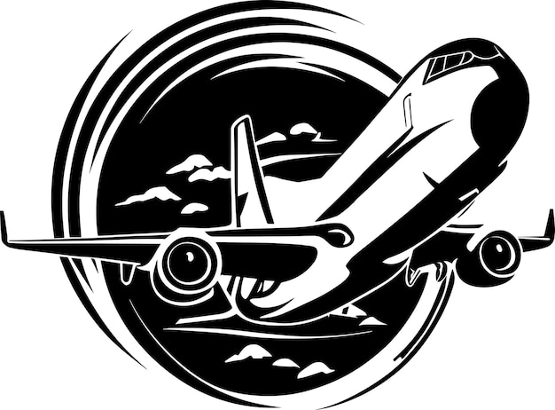 Vector flying jumbo airplane monochrome logo design