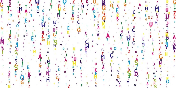 Vector flying latin letters colorful childish scattered