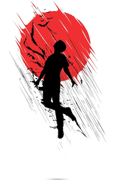 Flying man silhouette and abstract moon