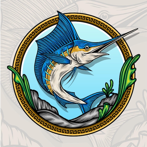 Flying marlin fish illustration