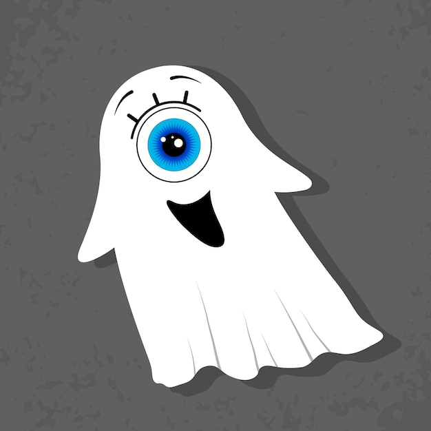 Flying oneeyed ghost on a dark gray background Cute character with a smile Halloween