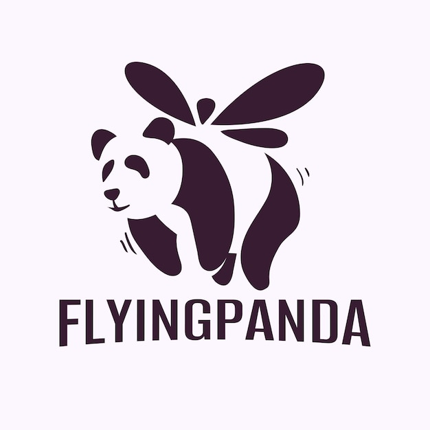 Flying panda logo zwart en wit negatieve ruimte minimaal logo ontwerpconcept