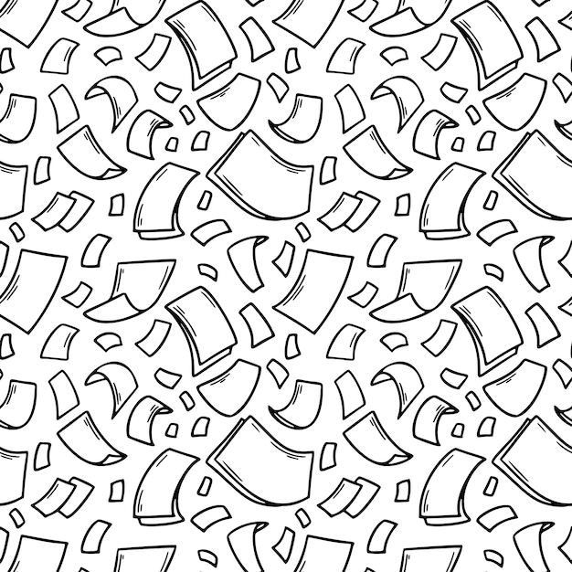 Flying paper sheets seamless pattern in doodle style Hand drawn blank document pages