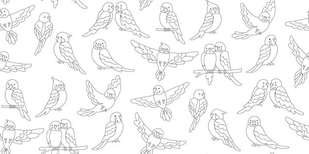 Flying Parrot tropical outline doodle seamless pattern exotic bird repeat ornament background vector