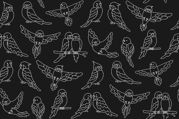 飛行オウム熱帯アウトライン彫刻シームレス パターン エキゾチックな鳥繰り返し飾り背景