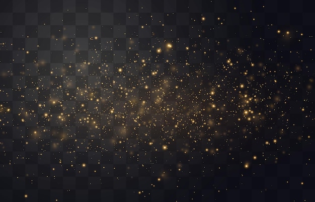 Flying particles of light, sparkling particles of fairy dust glow on png background