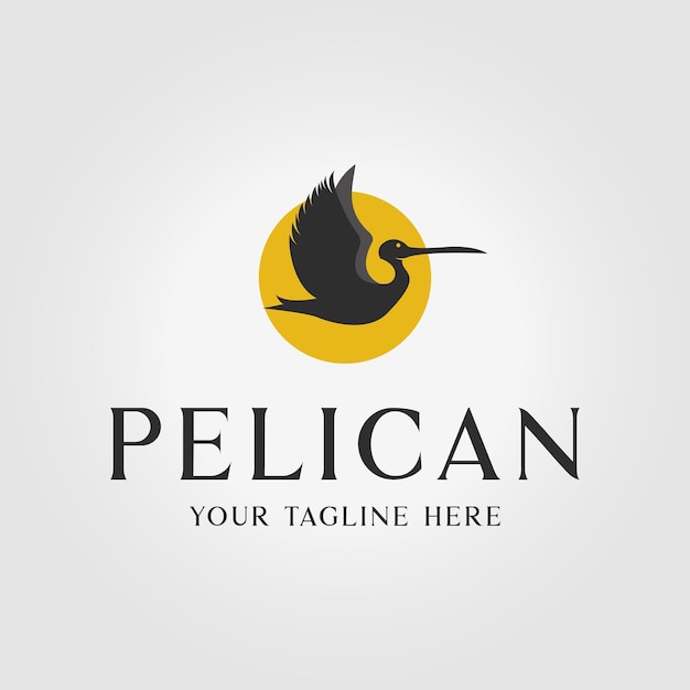 Flying pelican bird in the sunset logo vector design illustration icon