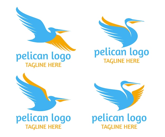 Collezione di logo di uccelli pellicani volanti