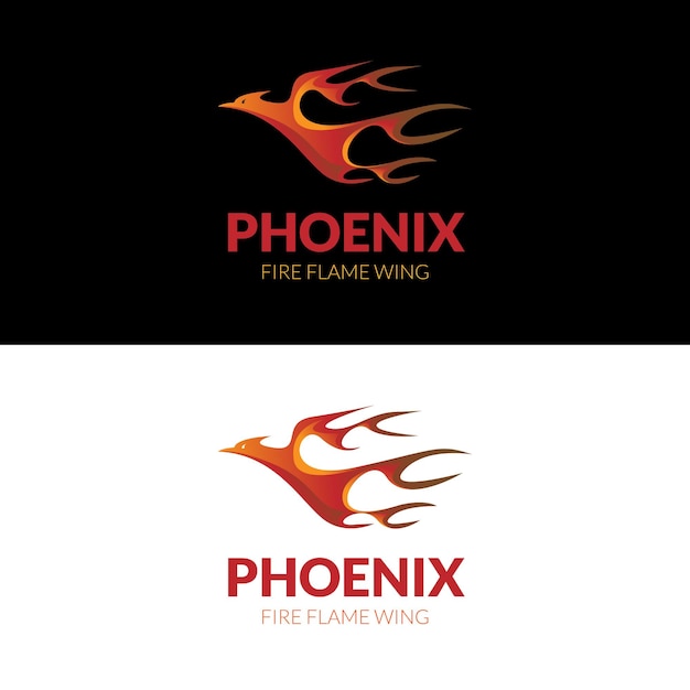 Vector flying phoenix with fire flame wing logo design