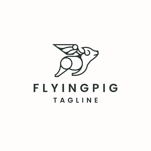 Шаблон логотипа летающей свиньи с плоским вектором