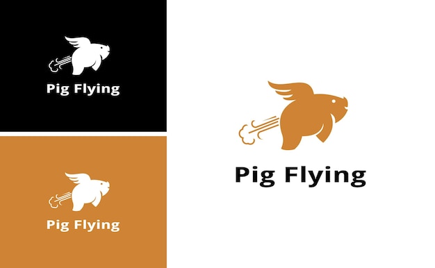 flying pig logo with wing vector