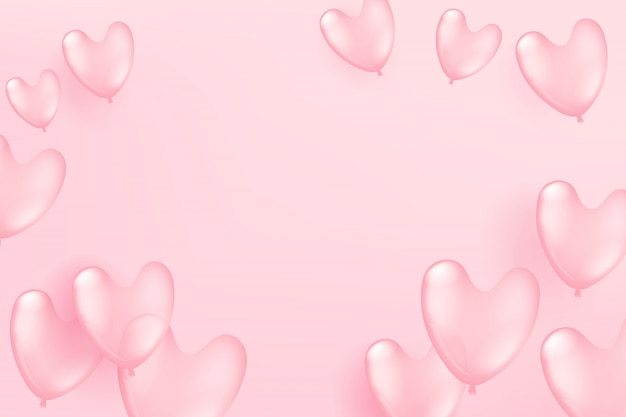 Flying pink balloons on pink background. valentine`s day and mother`s day celebration card template