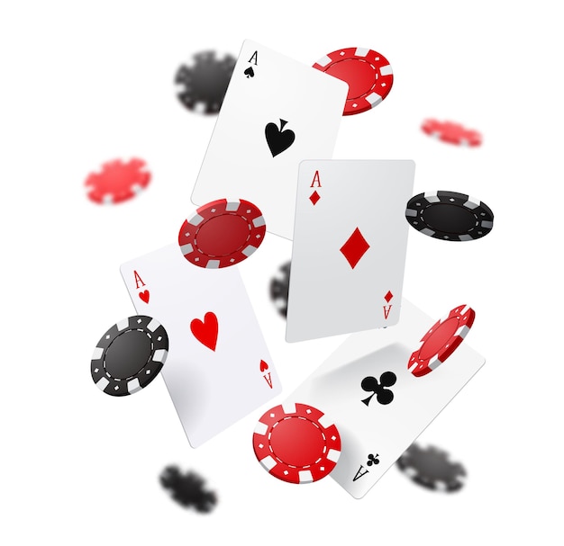 Carte da poker volanti e gioco d'azzardo da casinò con fiches