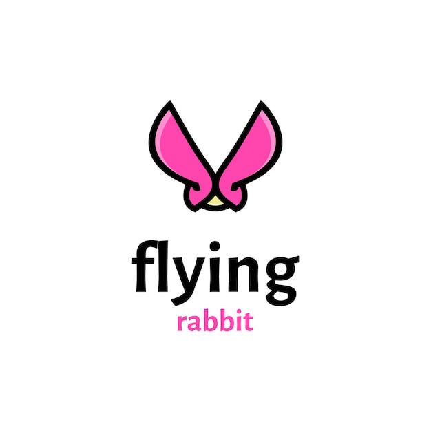 Vector flying rabbit logo design cartoon logo in minimalistic and flat style double meaning bunny and but