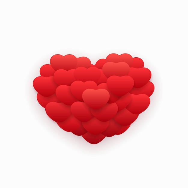 Flying red abstract balloon in heart shape over white background