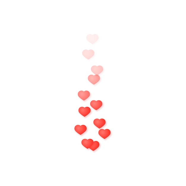 Flying red hearts isolated on white background A stream of hearts that gradually disappears The concept of social networks and live broadcasts Vector illustration