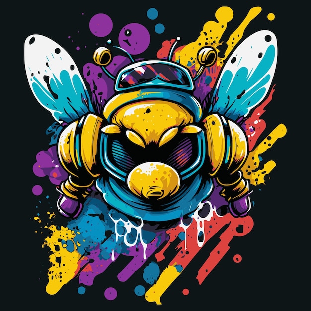 Flying robot bee Graffiti style printable design for tshirts mugs cases etc