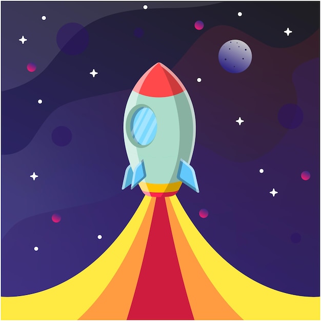 漫画のスタイルで宇宙にロケットを飛ばす