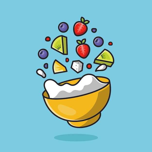 Flying Salad Fruit Cartoon Vector Icon Illustration Food Obejct Icon Concept Isolated Premium