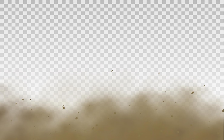 Vector flying sand brown dusty road cloud or dry sand flying with a gust of wind sandstorm