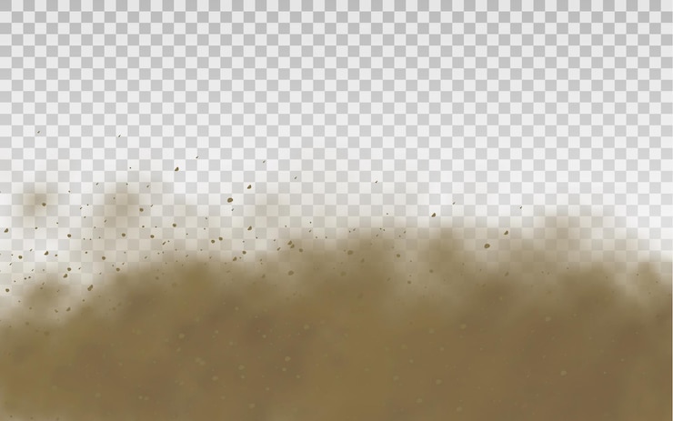 Vector flying sand brown dusty road cloud or dry sand flying with a gust of wind sandstorm
