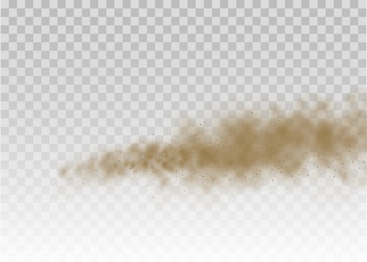 Vector flying sand. dust cloud. brown dusty cloud or dry sand flying with a gust of wind, sandstorm. brown smoke realistic texture.  illustration.