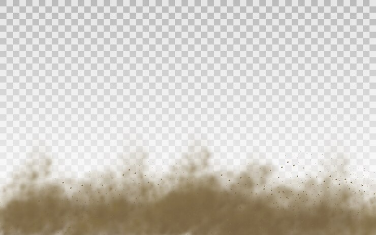Vector flying sand. dust cloud. brown dusty cloud or dry sand flying with a gust of wind, sandstorm. brown smoke realistic texture.