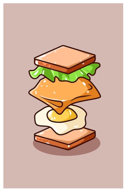 Vector flying sandwich bread ingredients cartoon illustration