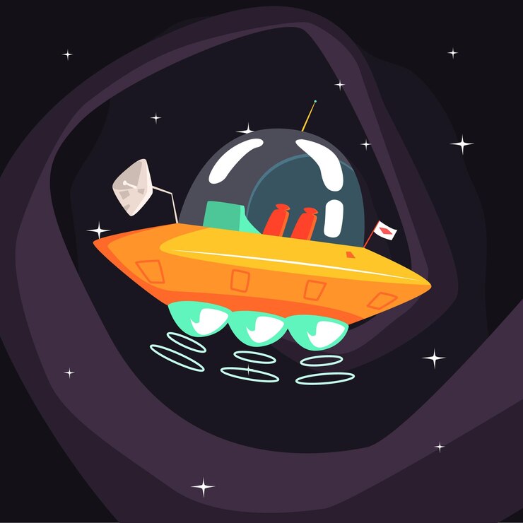 Vector flying saucer alien spacecraft with fantastic engine